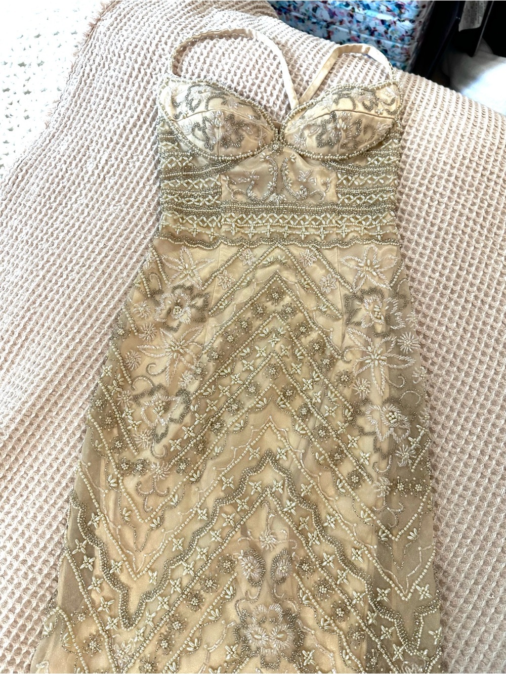Scala (I think?) Ivory Beaded Lace Strap Dress